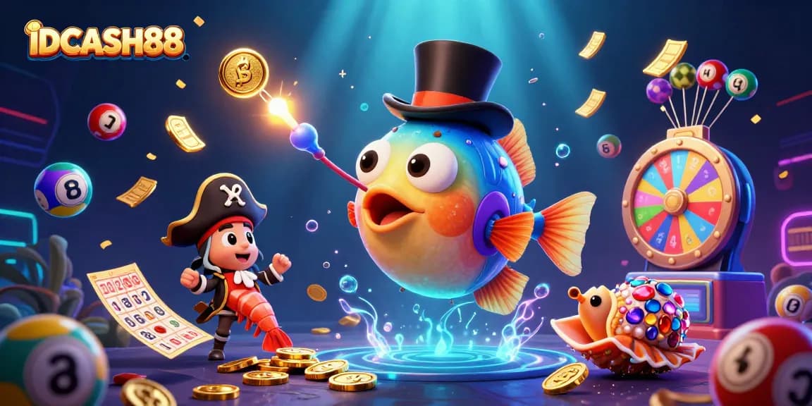 Play and win with IDCASH88 in this vibrant underwater casino adventure featuring colorful elements.