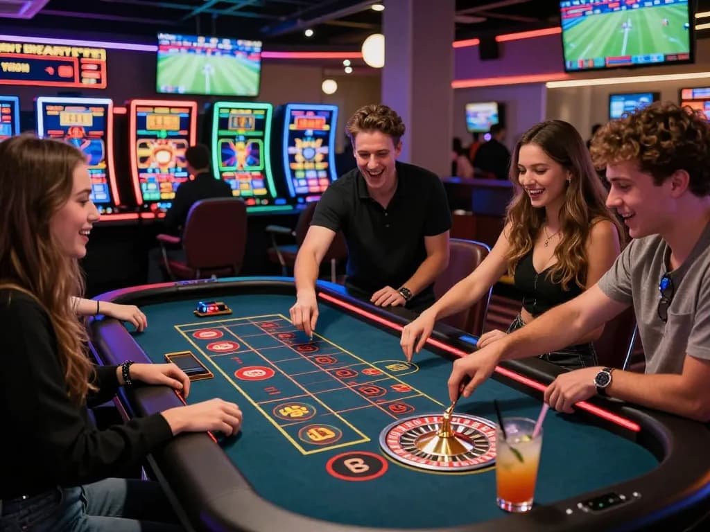 Exciting online gaming experience at 789win with friends enjoying virtual roulette and live sports.
