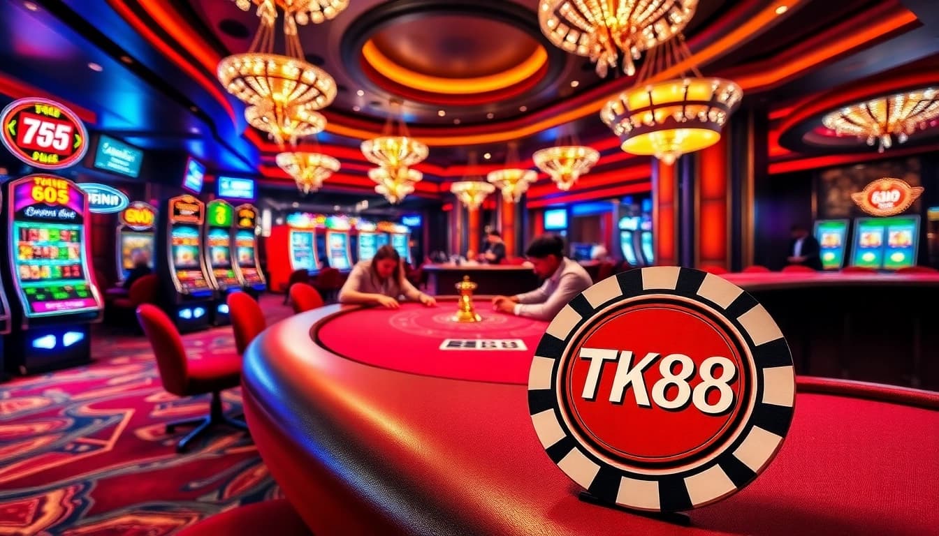 Engaging scene at TK88 casino with vibrant poker action and opulent ambiance.