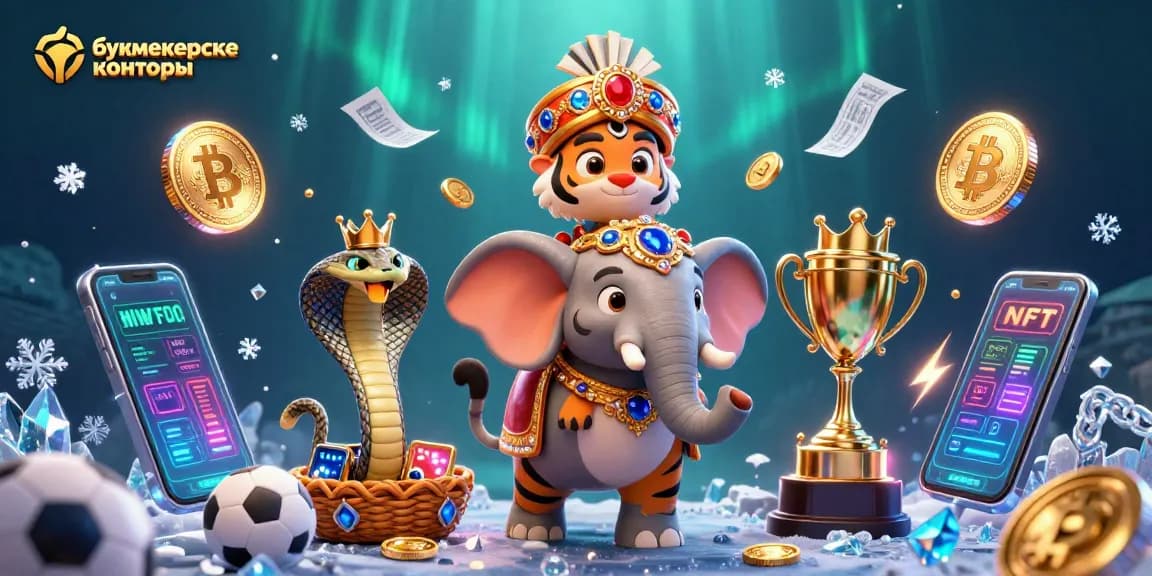 Engage in strategic betting at букмекерские конторы with a vibrant scene of sports elements and playful characters.