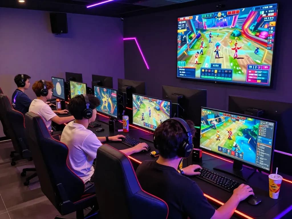 Players actively engaging in thrilling games on nk88.com with vibrant atmosphere and dynamic screens.