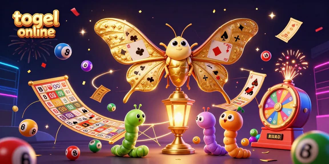 Engage with the vibrant world of togel online through a dynamic illustration featuring lottery elements and festive details.