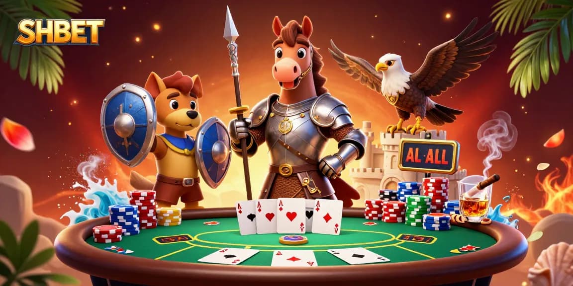 Engage in thrilling poker action at SHBET with our dynamic casino illustration.