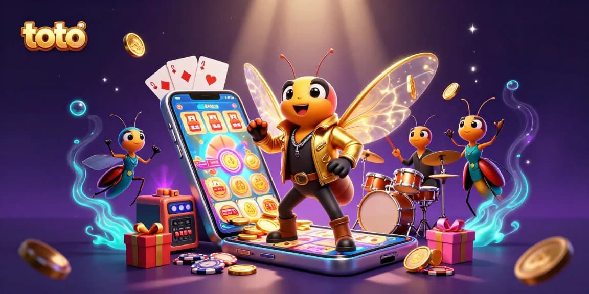 Experience thrilling toto lottery action with a buzzing rock star and vibrant gameplay elements.