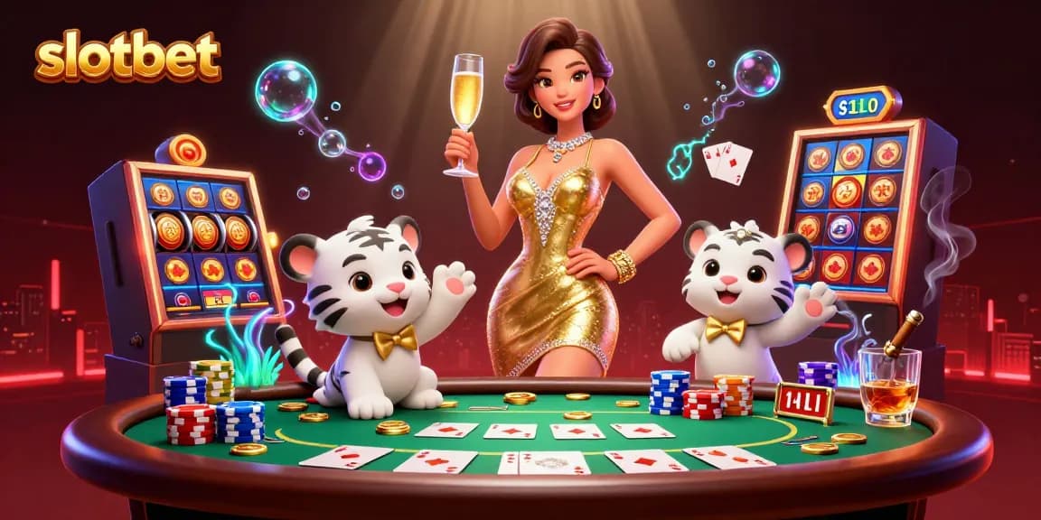 Experience thrilling action at slotbet with a glamorous cocktail atmosphere, poker elements, and vibrant visuals.