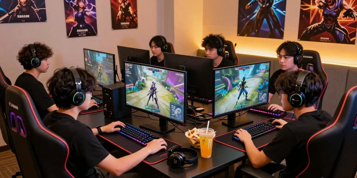 Exciting gaming session with diverse players and OSAKA88 logo, showcasing vibrant atmosphere.
