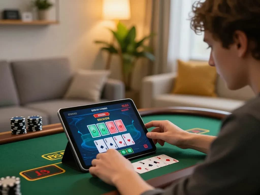 Player engages in an online blackjack game, showing 88aa strategy in a cozy setting