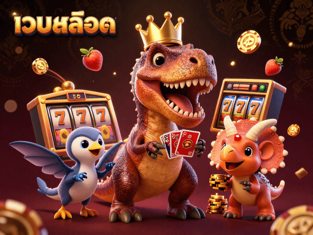 Engage with เว็บสล็อต as the T-Rex shuffles cards, enhancing your gaming experience!