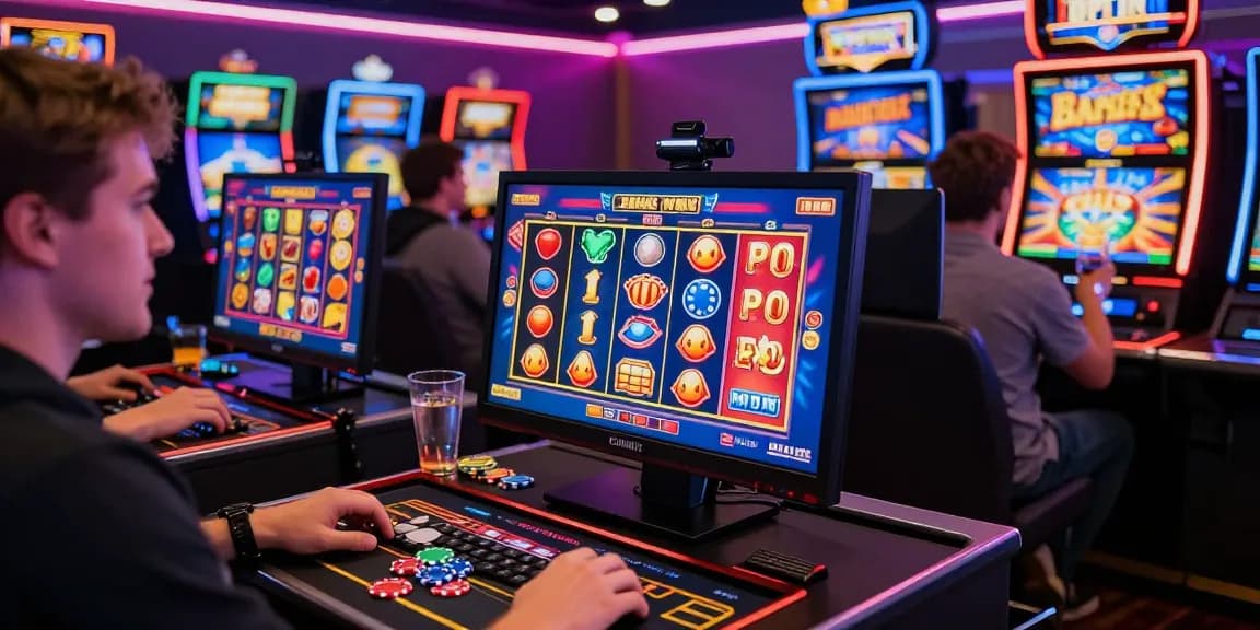 Player enjoying bonus buy slots in a vibrant online casino environment, showcasing excitement and engagement.