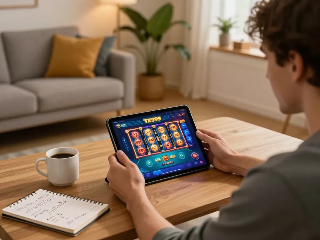 Engaging with tk999 login on a tablet in a cozy home setting for online gambling