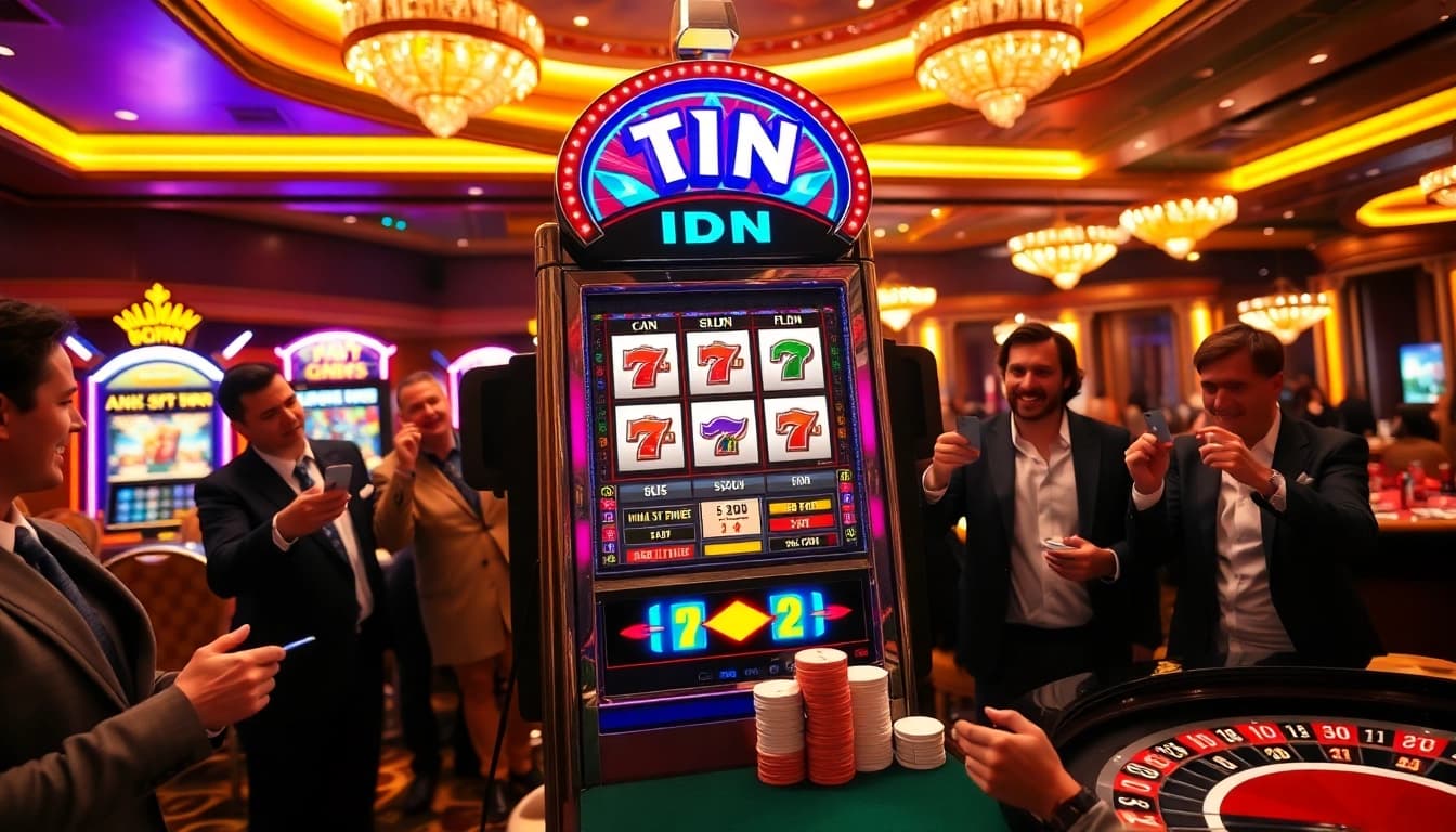 Experience the thrill of idnslot in a vibrant casino setting with excited players.
