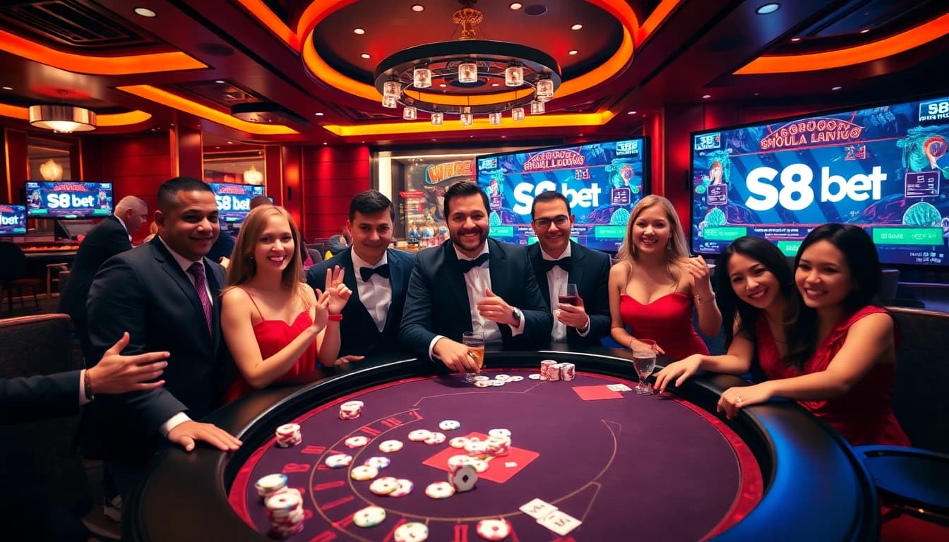 Players enjoying an exciting gaming session on the S8 bet platform with cards and roulette wheel.