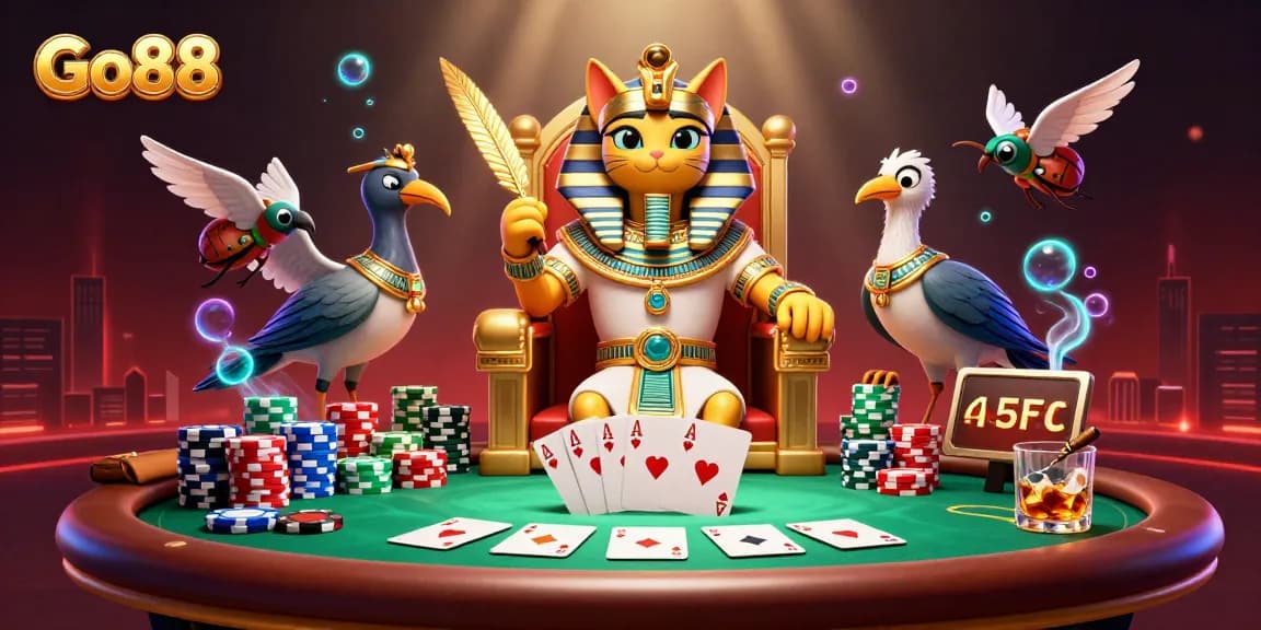 Experience exciting gameplay with Go88 at this captivating online casino scene featuring lively cartoon characters.