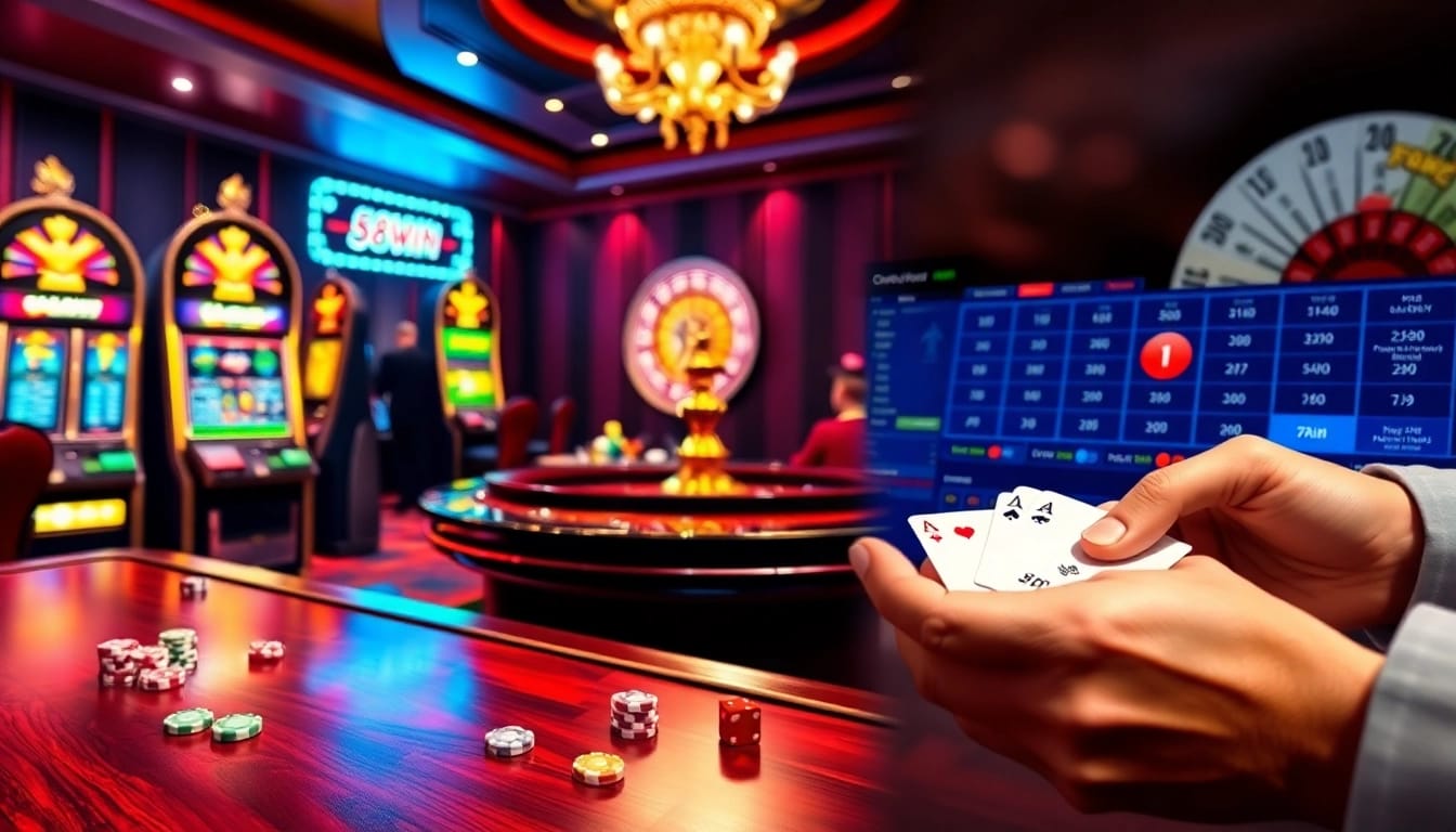 Engaging scene of 58win casino with vibrant tables, colorful chips, and online gambling excitement.