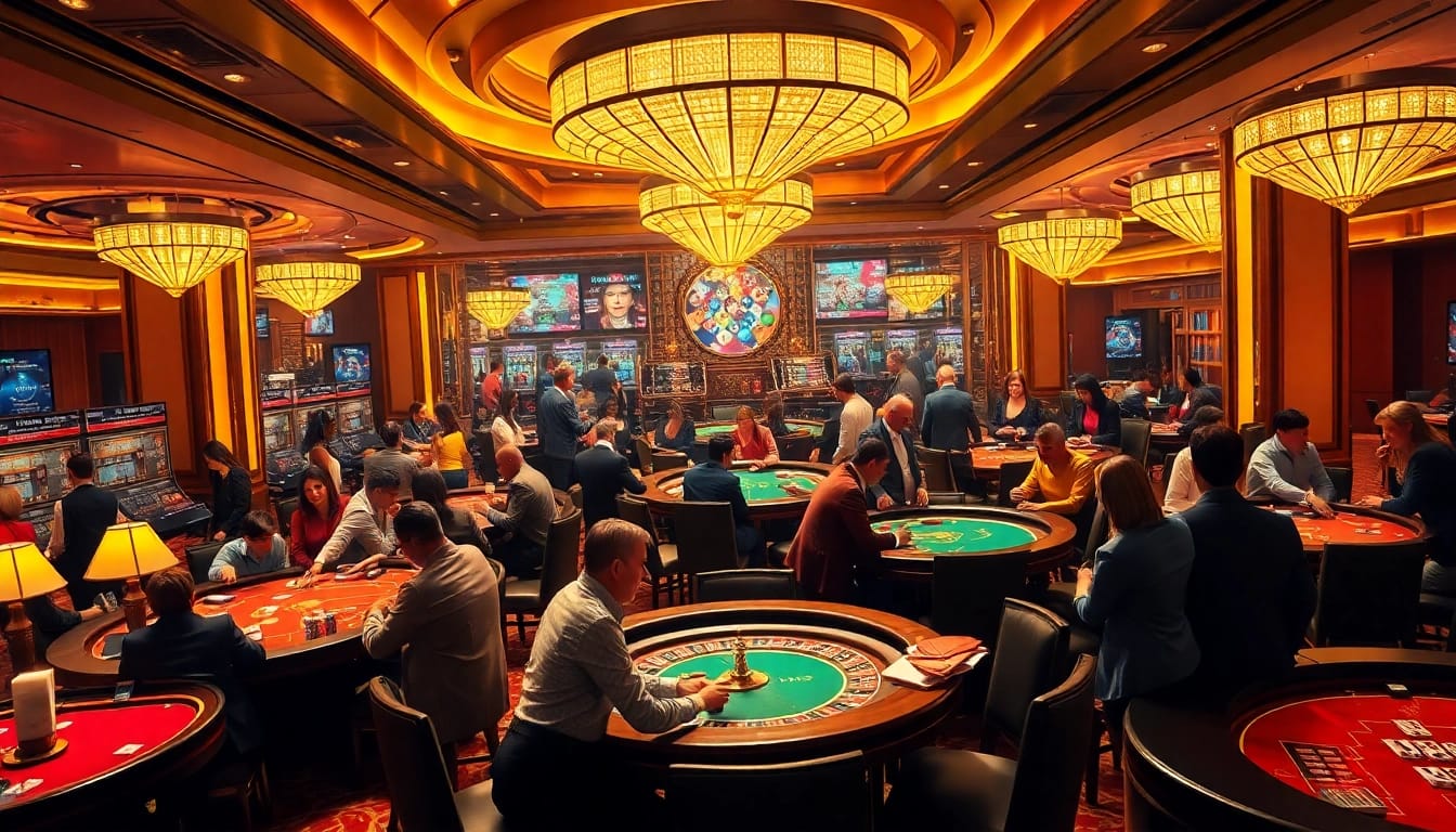 Experience a vibrant casino scene showcasing responsible gambling, inspired by https://nhacaiuytin.us.com/.