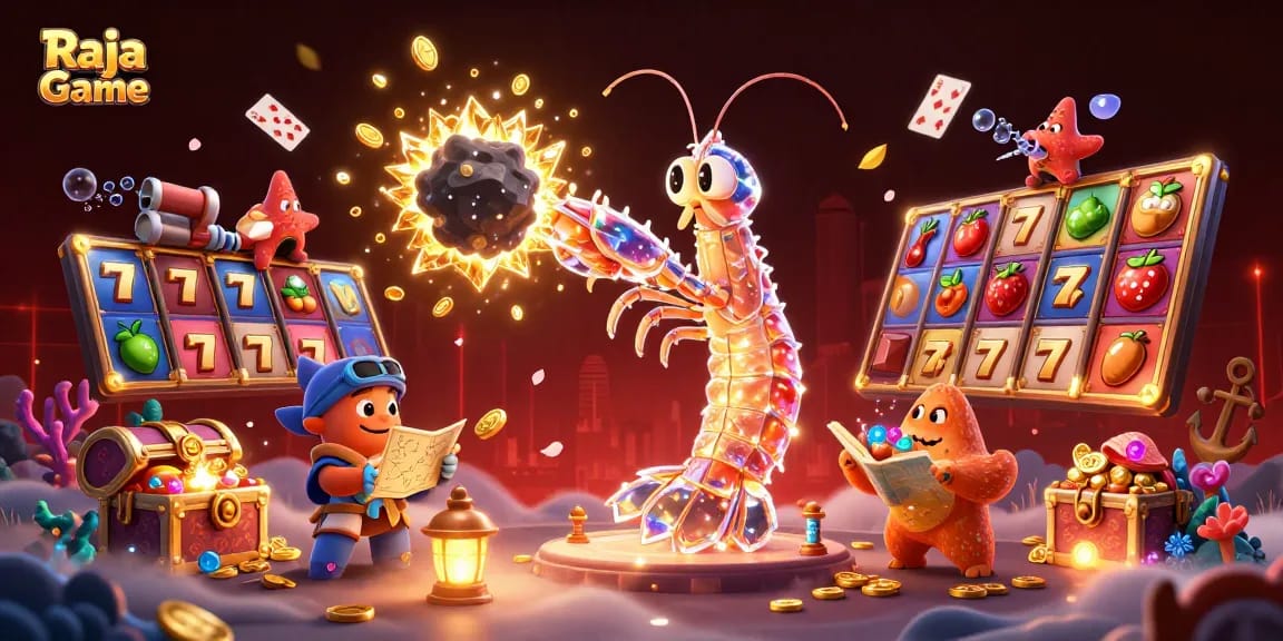 Experience thrilling gameplay with Raja Game's colorful slot symbols and dynamic characters.
