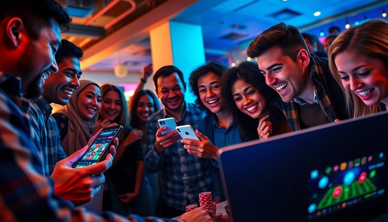 Players experiencing the excitement of online betting at https://co88.london/ in a vibrant casino-like atmosphere.