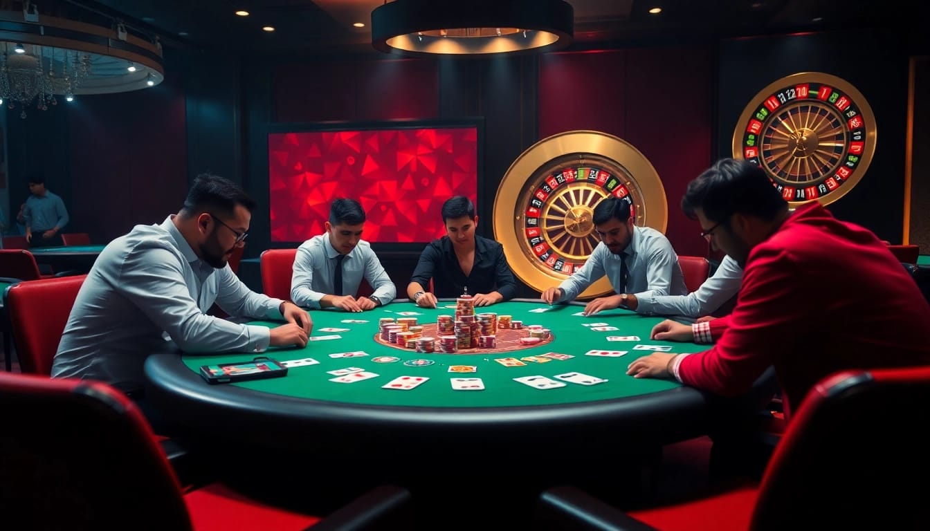 Exciting jun88 con gaming experience at a luxurious poker table with vibrant chips and cards.