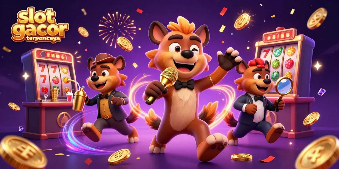 Engage with a playful scene of hyenas in a comedy casino, showcasing slot gacor terpercaya.
