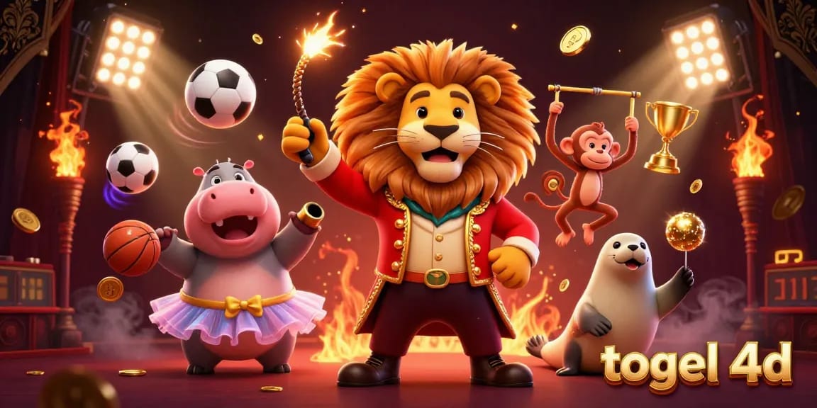 Experience thrilling togel 4D excitement in the vibrant circus scene with animated characters and dynamic betting elements.