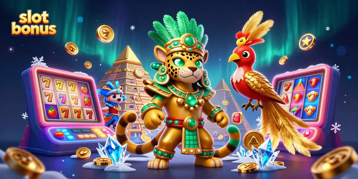 Experience the excitement of the slot bonus with a colorful casino scene featuring vibrant slot reels.