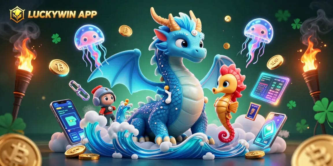 Experience the excitement of the LUCKYWIN APP with a vibrant 3D casino-themed illustration.
