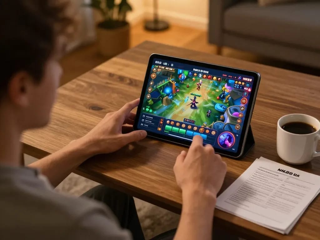 Experience online gaming with NK88 app on a cozy home setup, focusing on digital strategy and gameplay.