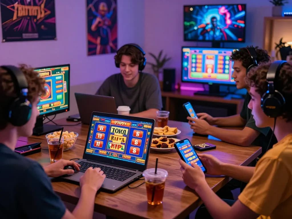 Engaging KDTOTO gaming scene with players enjoying Toto Slots in a cozy atmosphere.