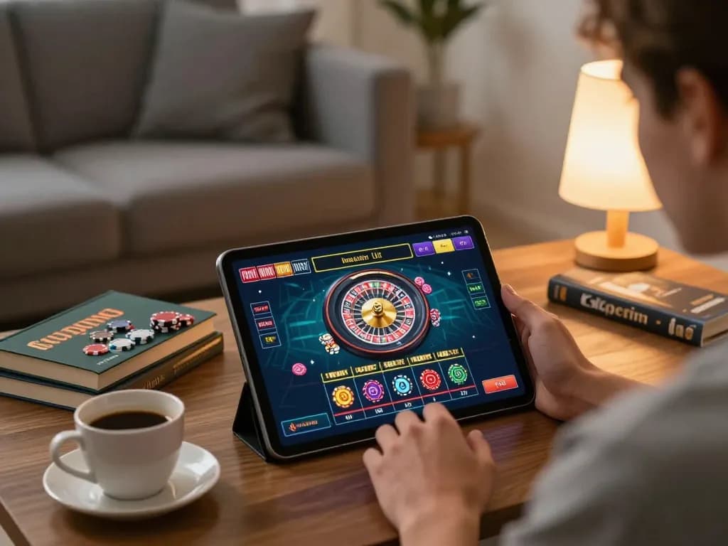 Engaging in live casino gaming on a tablet, showcasing tr88's immersive experience and strategic gameplay