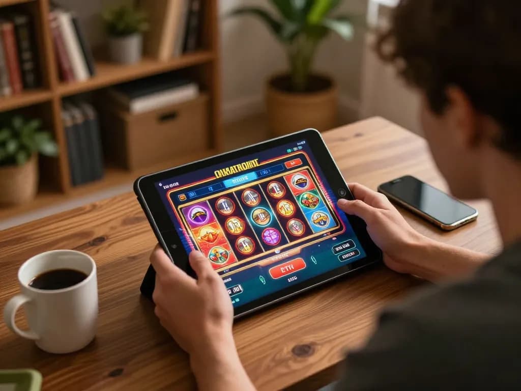 Enjoying an engaging gameplay experience at an ETH casino on a tablet with vibrant graphics