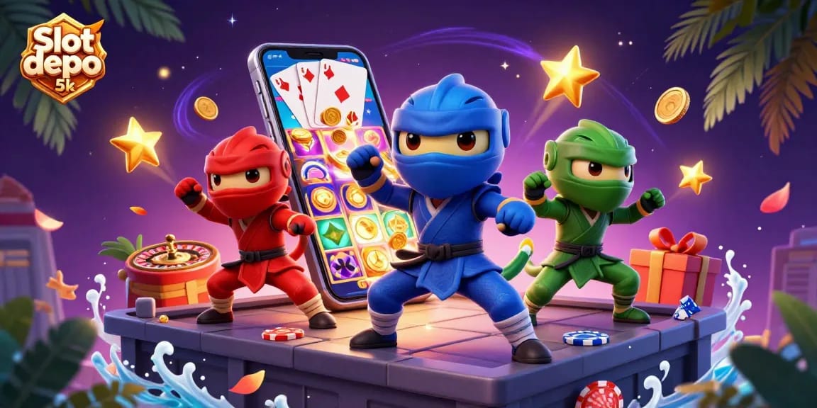 Experience thrilling slot action with Slot depo 5k featuring ninja chameleons and vibrant gaming elements.