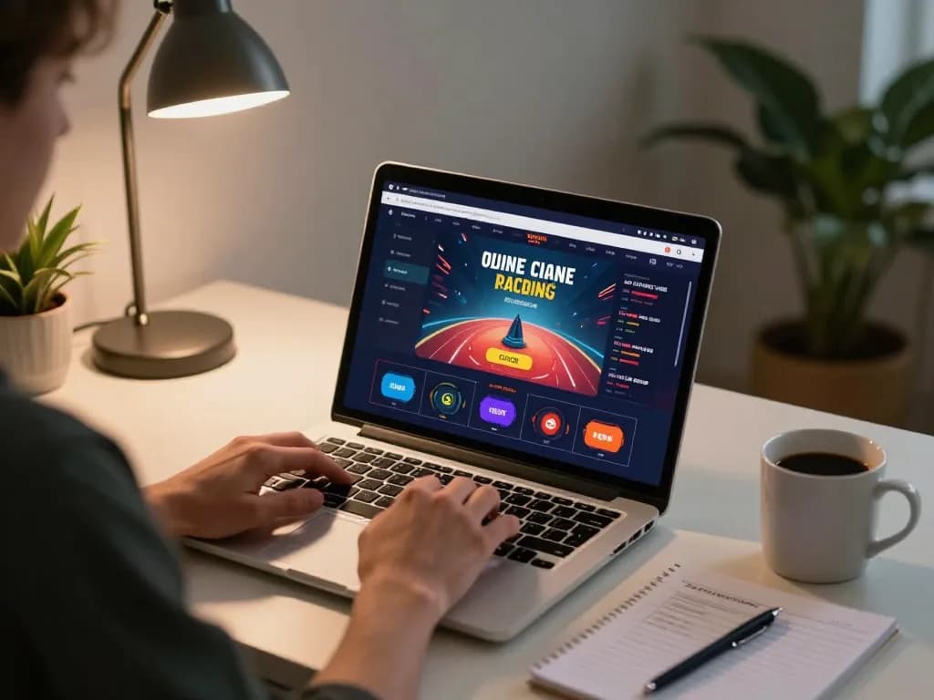 Toto8 link alternatif: Engaged player analyzing online casino strategies on a sleek laptop