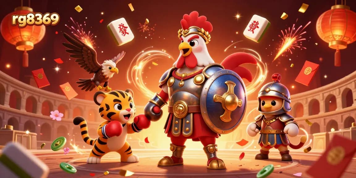 Engage in top-quality gaming experiences at rg8369 with vibrant illustrations of winning moments and lucky symbols.