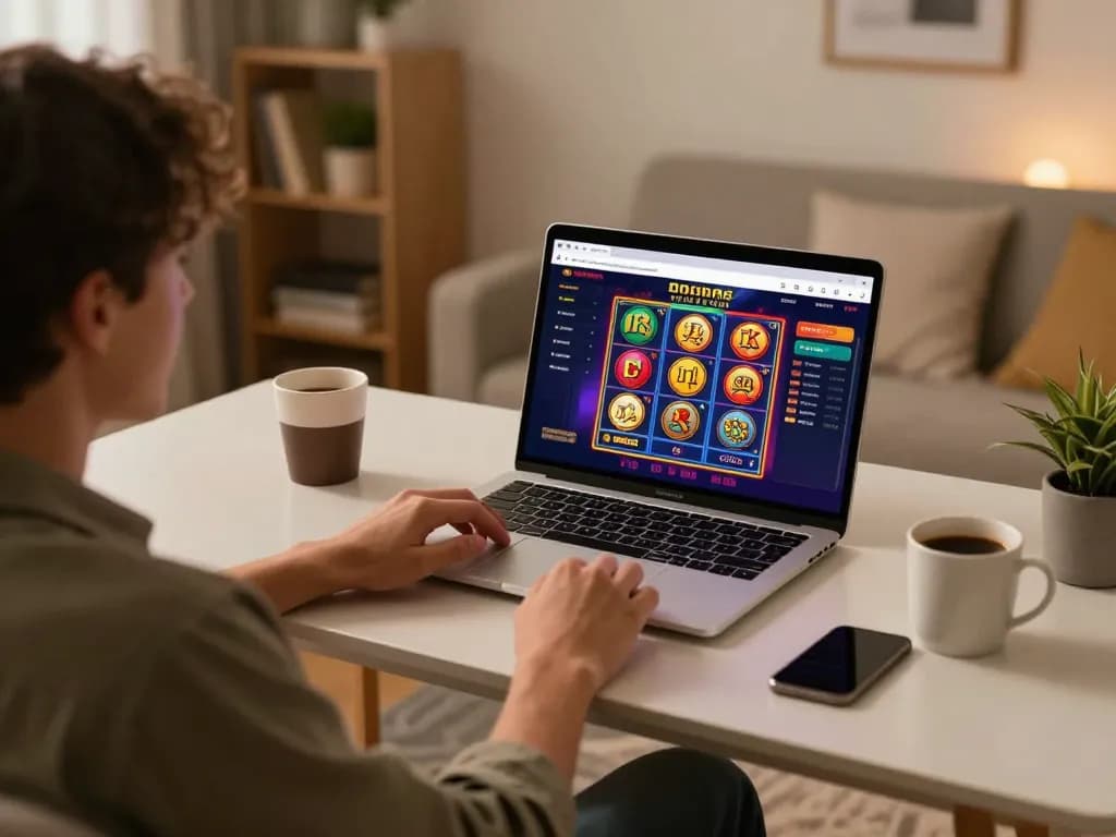 Player engaging in online casino games at home showcasing bedste casinoer uden rofus for an enjoyable experience.