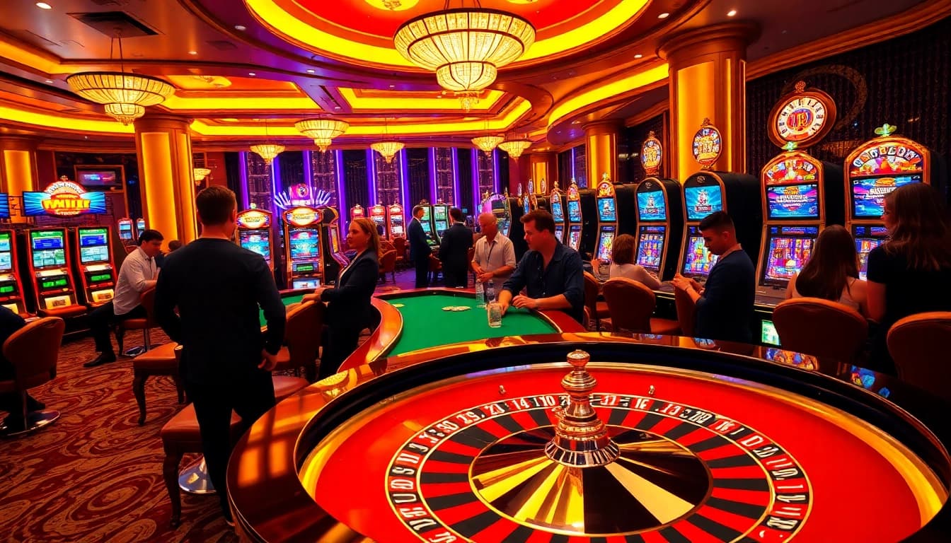 Players enjoying thrilling games at 88aa casino with vibrant tables and slot machines.