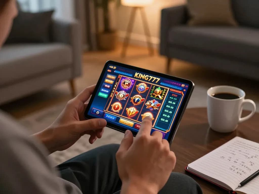 Permainan yang menarik di aplikasi KING777, menampilkan mesin slot yang cerah untuk perjudian online yang mendalam.
