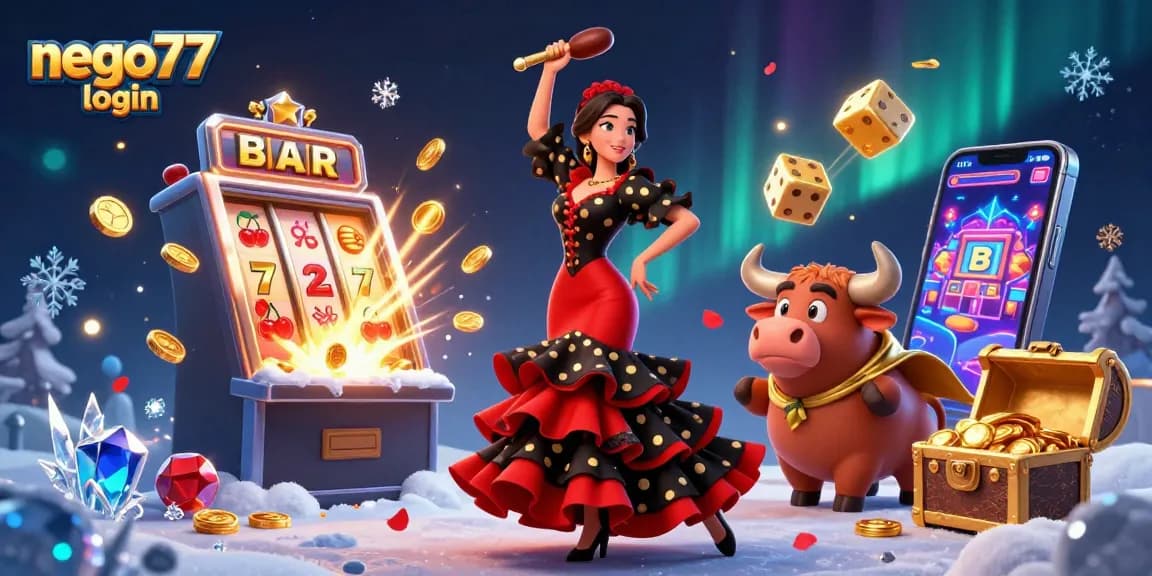 Experience easy access to NEGO77 login with vibrant casino-themed illustration.
