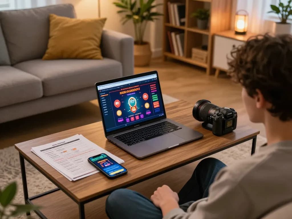 Engaging online gaming experience at home with non gamstop casinos displayed on laptop