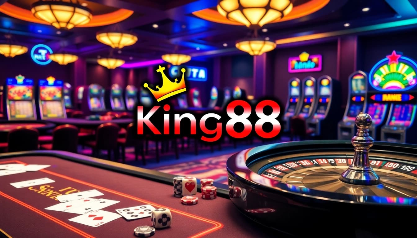 Engaging casino game scene showcasing King88 elements with vibrant tables and action.