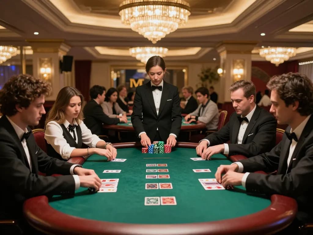 Players engaging in a high-stakes game at VIP Win's exclusive poker table, showcasing strategic gameplay.