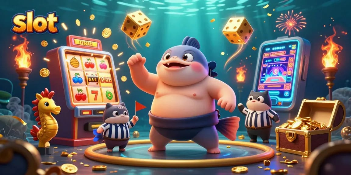 Menangkan slot dengan ilustrasi fugu dan mesin slot meledak di lautan.