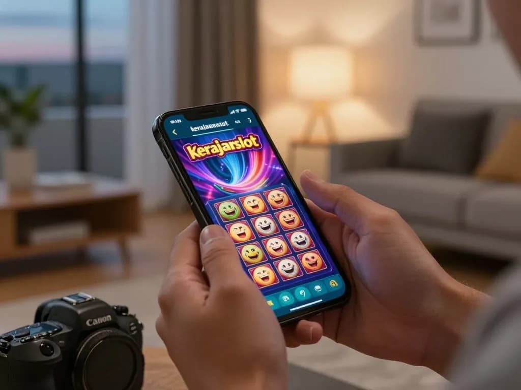 Player engaging with the kerajaanslot app on smartphone, enjoying online casino experience.