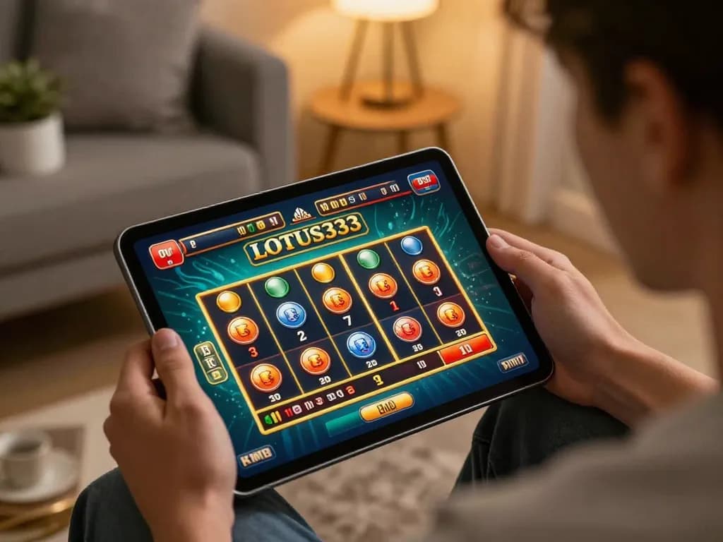 Player enjoying strategic gameplay on LOTUS333 platform in a cozy home setup