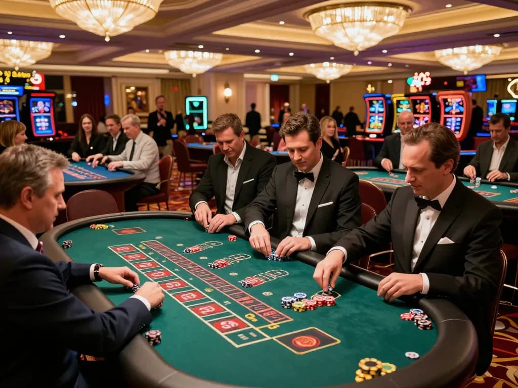 Players enjoying cm88 casino games under luxurious lighting and vibrant atmosphere
