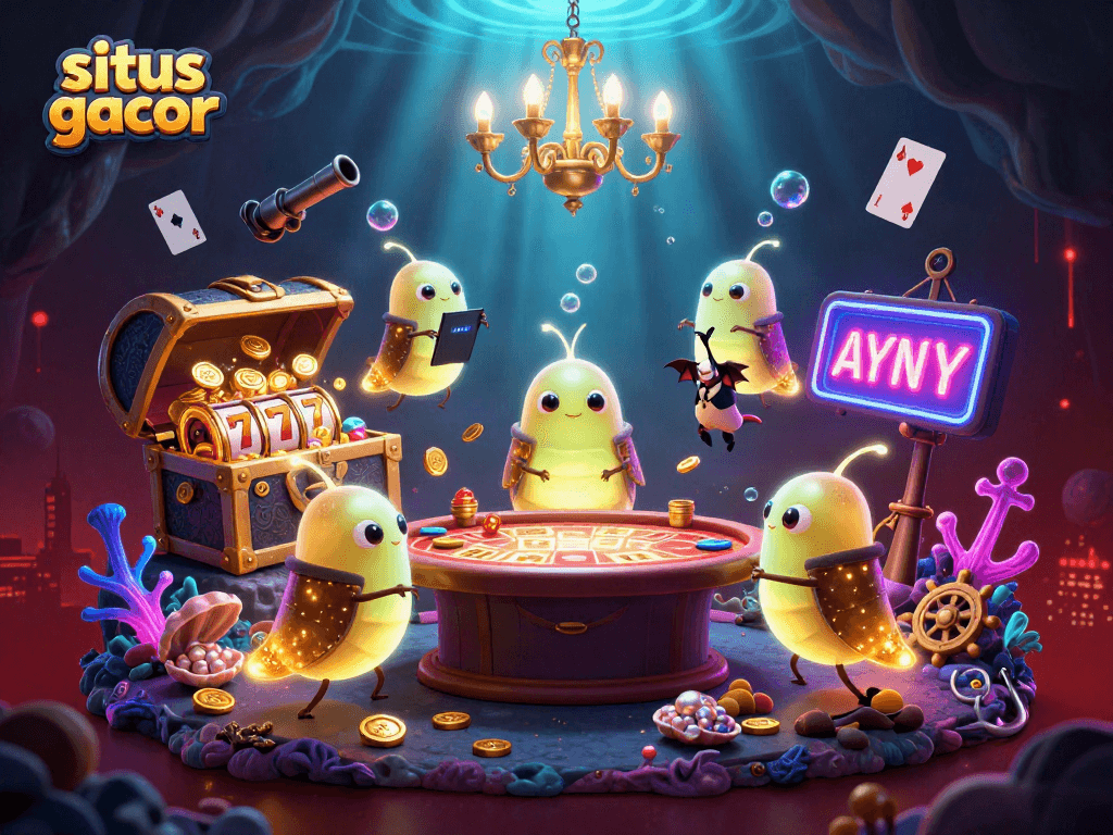 Play at situs gacor as glowworms light up a vibrant 3D casino scene.