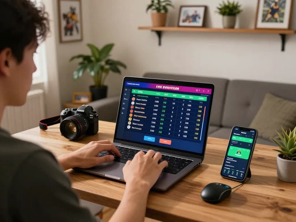 Engaging in kèo trực tuyến betting with live odds on a laptop while tracking sports results on a smartphone.
