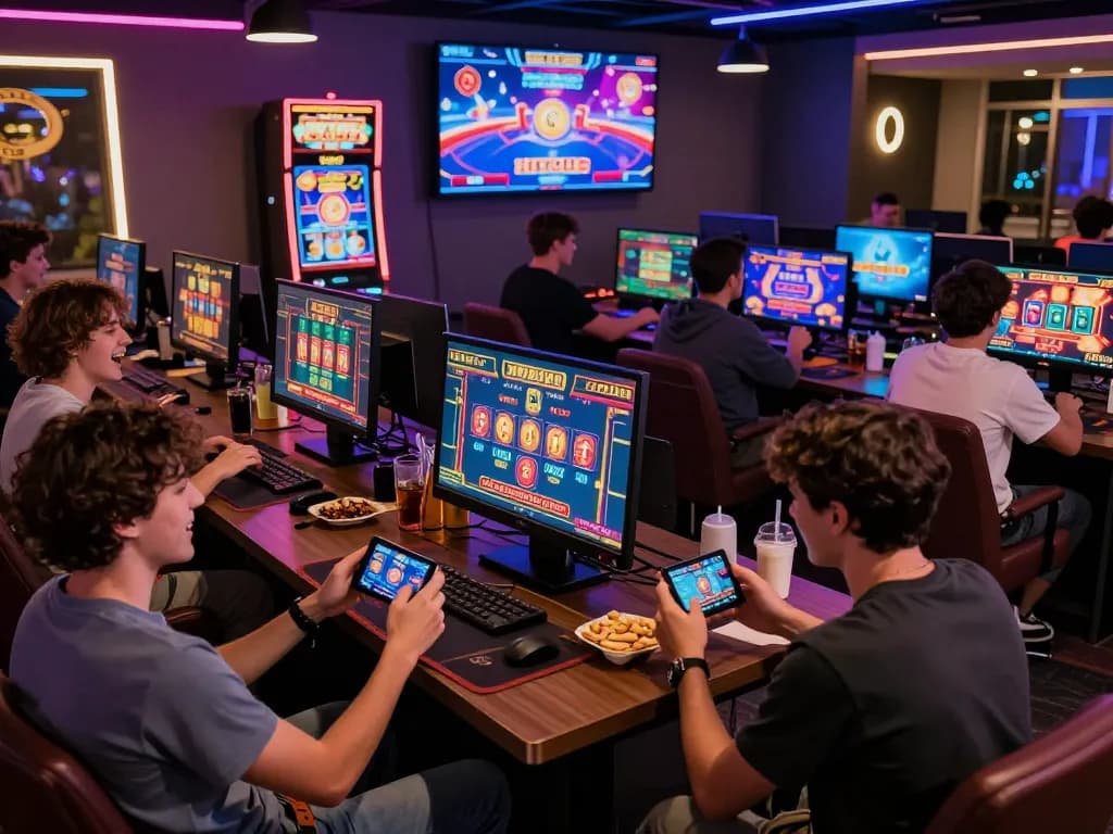 Players enjoying HITCLUB's exciting online casino games in a lively atmosphere.