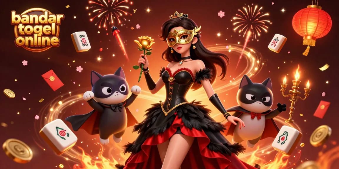 Engage with bandar togel online in a vibrant celebration filled with 3D characters and festive elements.