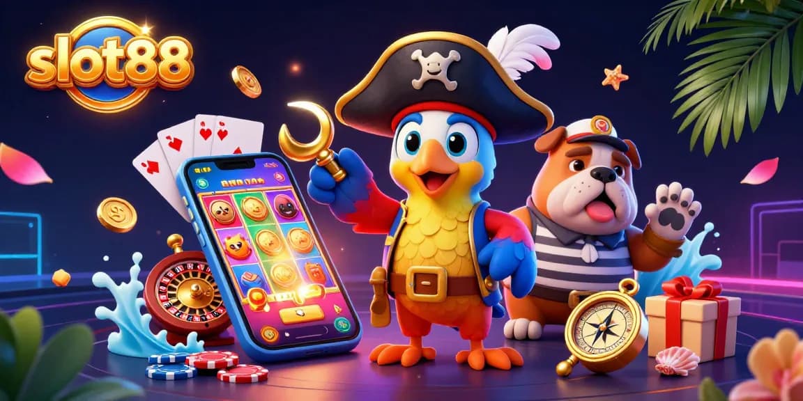 Engage with slot88's vibrant gameplay featuring dynamic slots and colorful characters in this 3D illustration.