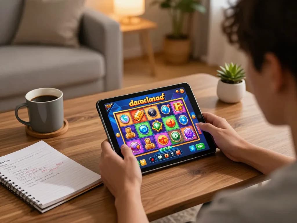 Engaging gameplay on slot gacor displayed on a tablet, showcasing vibrant graphics and strategic betting.